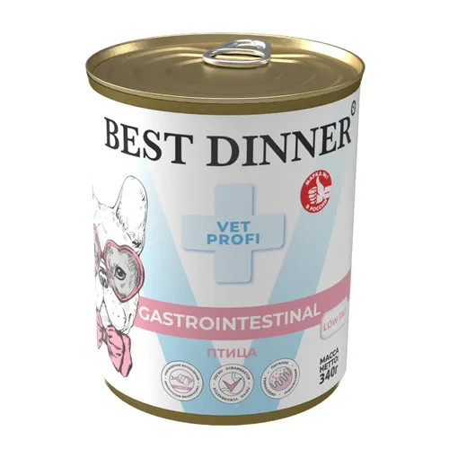 Бест Диннер для собак Гастро LOW FAT с Птицей (Gastro Intestinal Low Fat), 340 г