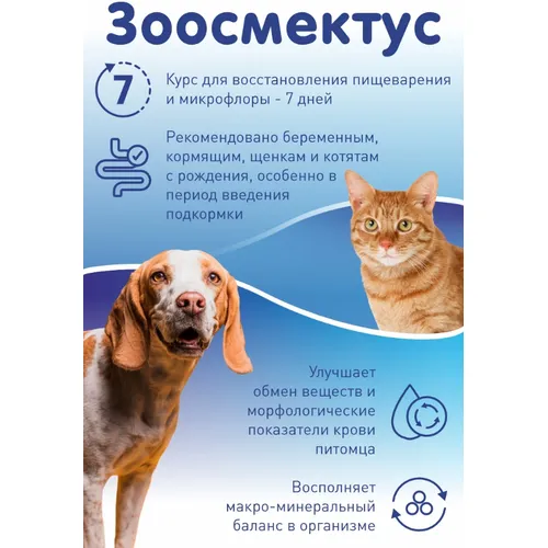 ЗооСмектус кормовая добавка со вкусом говядины, уп 10 пакетиков по 3,75 г