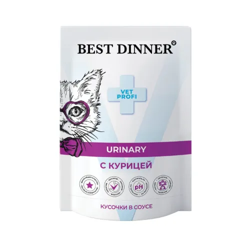 Бест Диннер для кошек Уринари (Best Dinner Urinary) кусочки в соусе Курица, паучи 85 г.