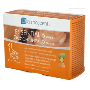 Эссеншиал 6 спот он для собак до 10 кг (Dermoscent Essential 6 spot-on), уп. 4 пипетки