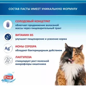 Клини (Cliny) паста с ионами серебра для кошек для вывода шерсти, 75 мл. уп