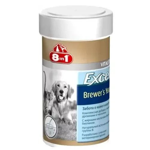 8 в 1 Бреверс Витамины с пивными дрожжами для кошек и собак (8 in 1 Excel Brewers Yeast), банка 140 таб петдог