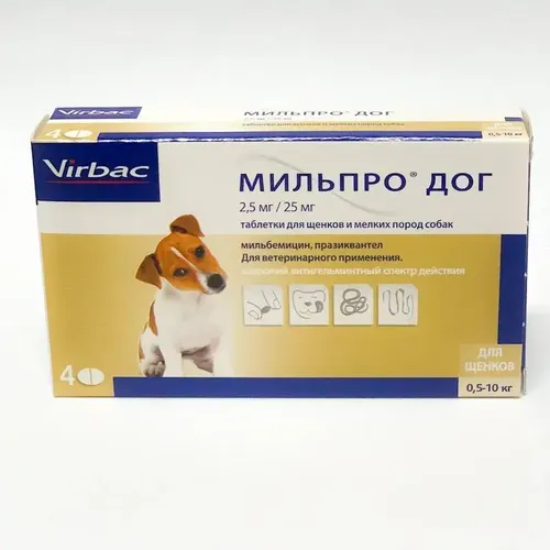 Мильпро дог для щенков и мелких собак, упаковка 4 таблетки петдог