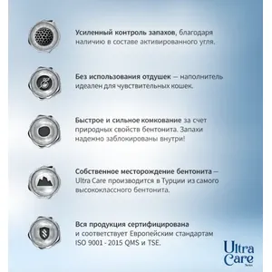 Наполнитель Ультра Кер (Ultra Care Active Carbon) для кошачьего туалета с активированным углем, 8 л