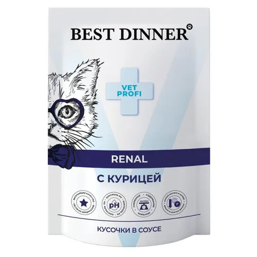 Бест Диннер для кошек Ренал (Best Dinner Renal) кусочки в соусе Курица, паучи 85 г.