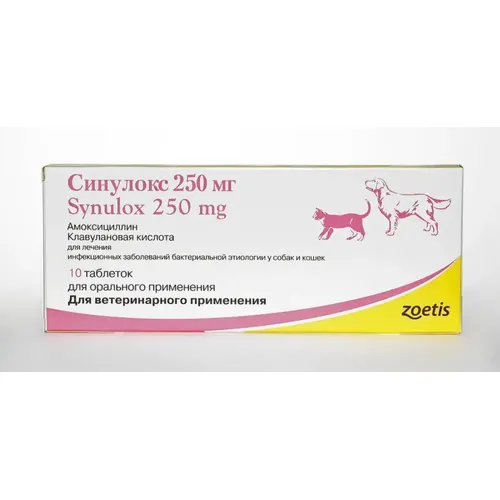Синулокс таблетки, уп. 10 таб. по 250 мг петдог
