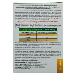 Бинакар капли на холку для собак крупных пород, 4 пипетки по 2 мл