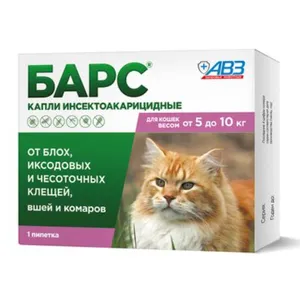 Барс капли для кошек весом 5-10 кг, 1 пипетка по 1мл