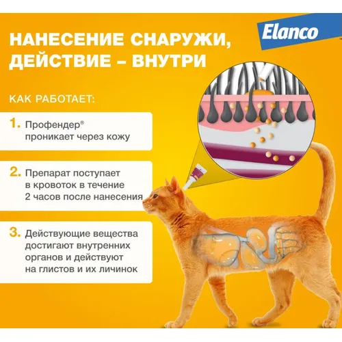 Профендер для кошек от 5,0 до 8,0 кг (Elanco), уп 2 пипетки по 1,12 мл 