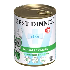 Бест Диннер для собак Гипо (Best Dinner Hypoallergenic) С индейкой и кроликом, 340г.