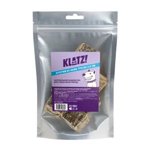 Лакомство для собак KLATZ! Кусочки кожи трески 3*3 см, уп 100 г