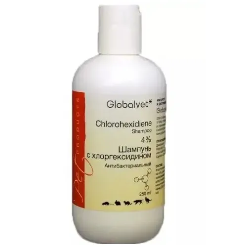 Шампунь ГлобалВет с хлоргексидином 4 %  антибактериальный, фл. 250 мл петдог